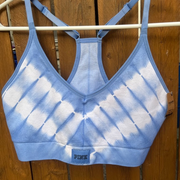 PINK Seamless Sports Bra no pads Tye-Dye Blue and White Size XXL - Picture 1 of 2